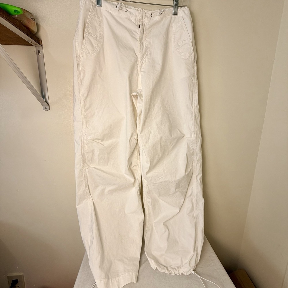 AE White 100% Crisp Cotton High Rise Drawstring Balloon Pants w/ Toggle Hem L